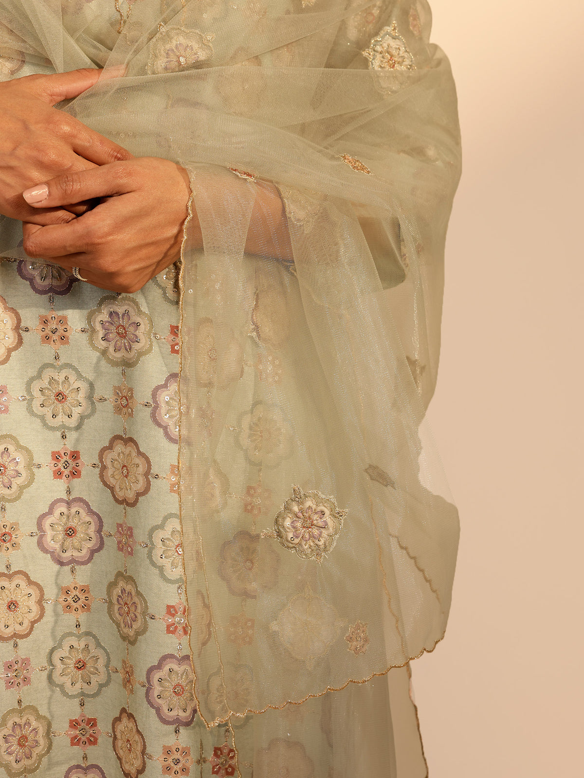 Green Velvet Net Dupatta