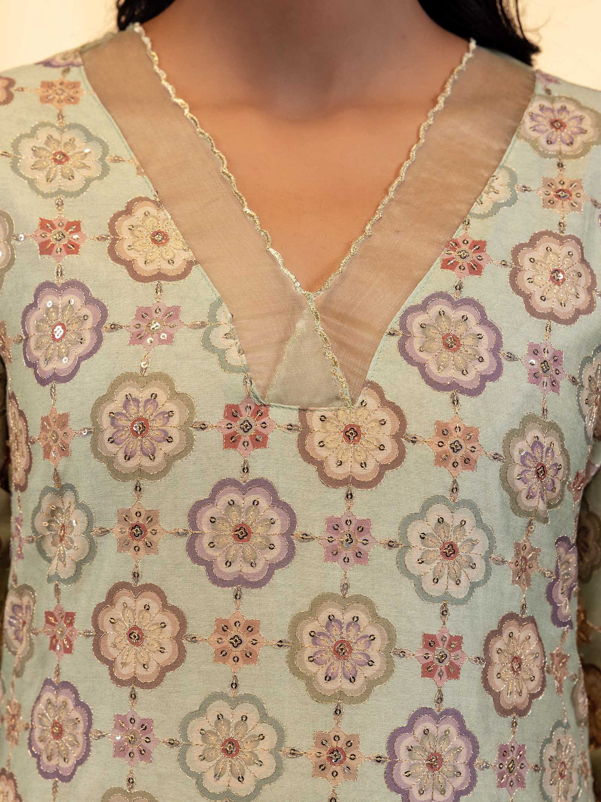 Green Velvet Chanderi Kurta