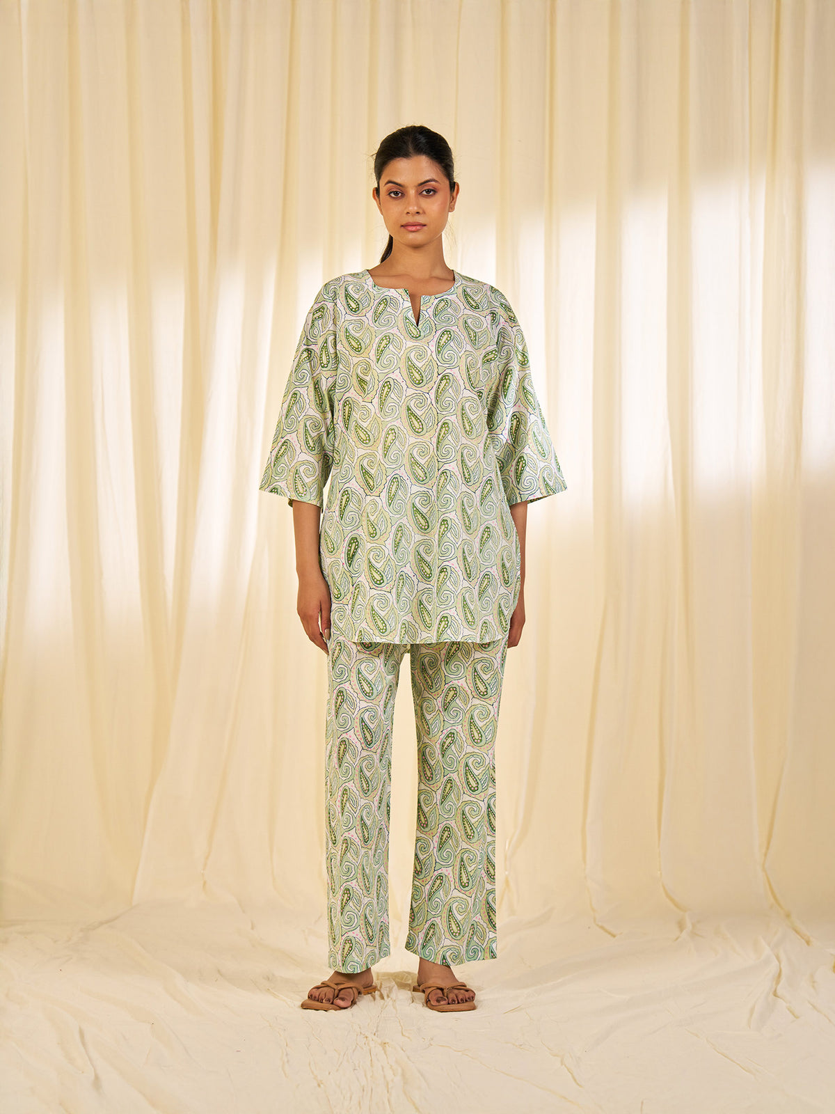 Green Paisley Cotton Night Suit
