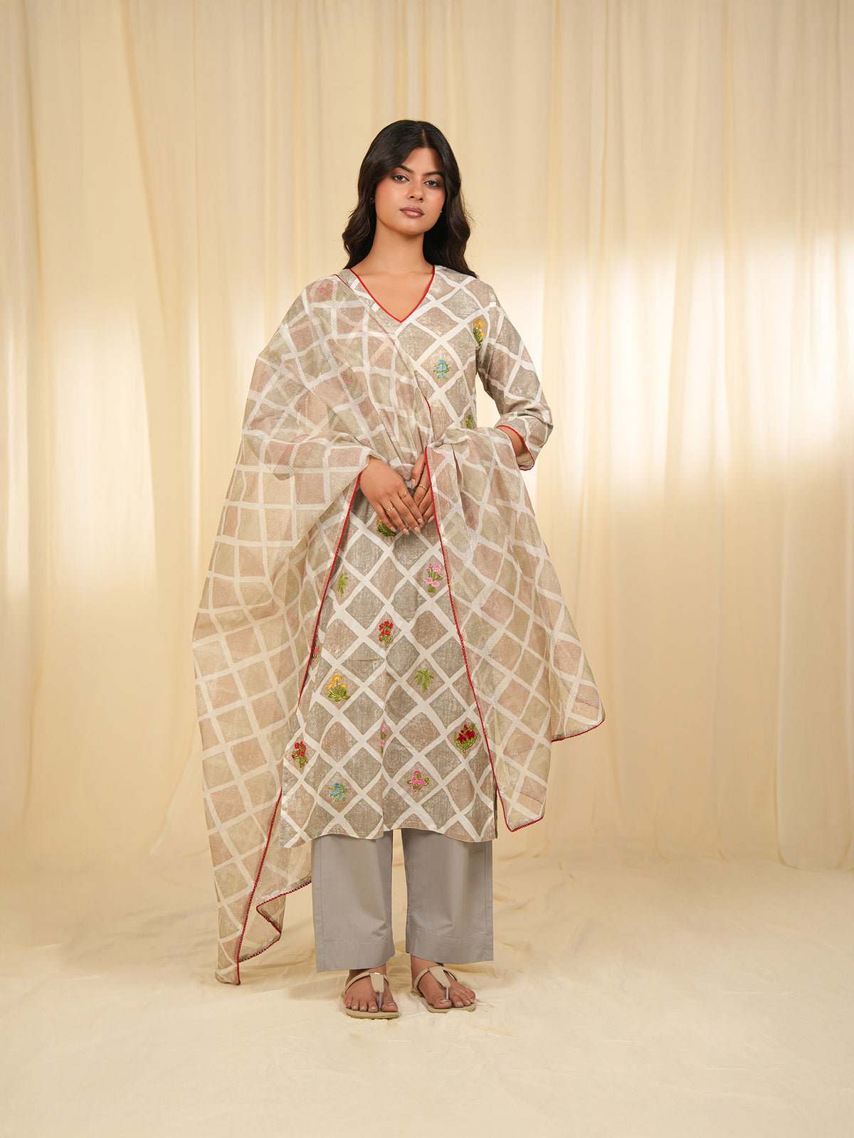 Grey Square Kota Dupatta