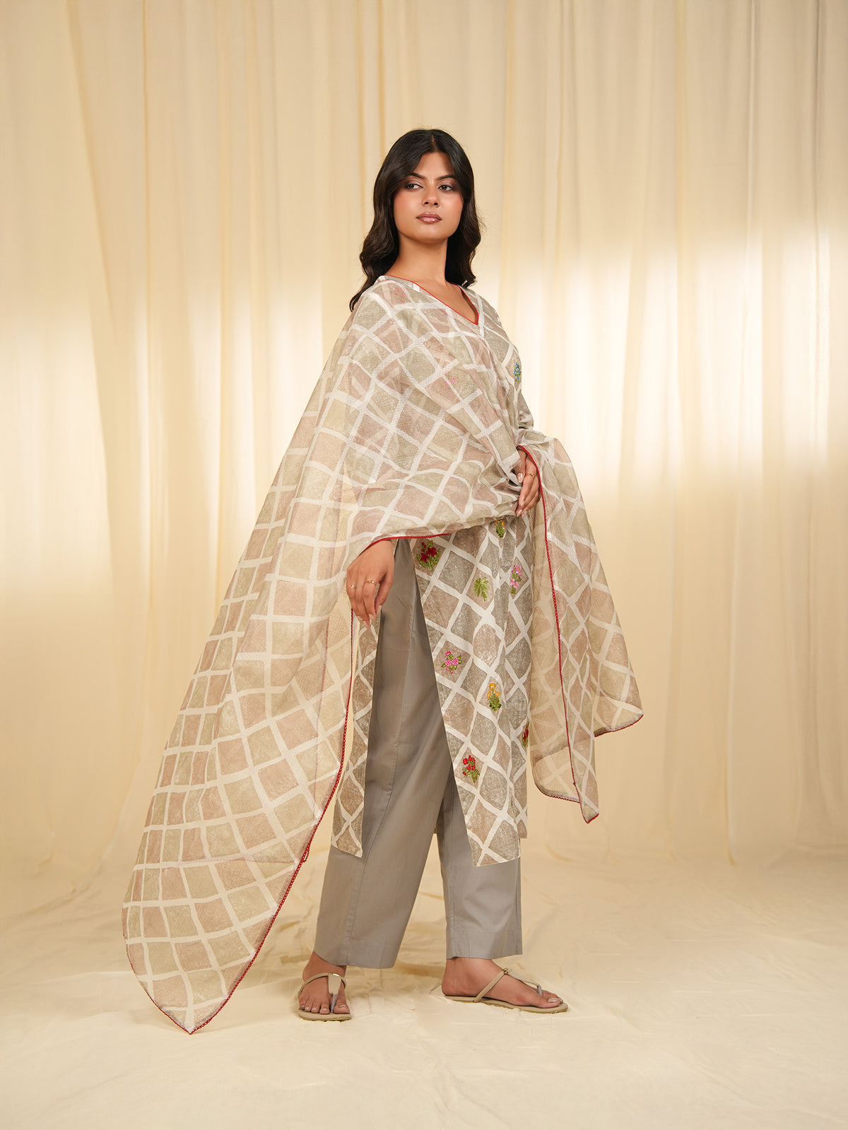 Grey Square Kota Dupatta