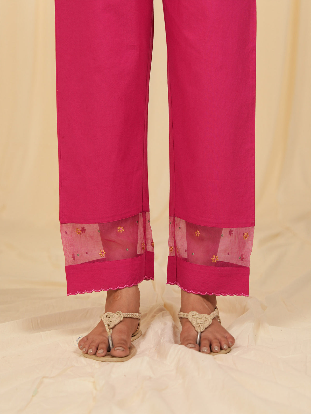 Indian Chintz Fuchsia Cotton Straight Pants