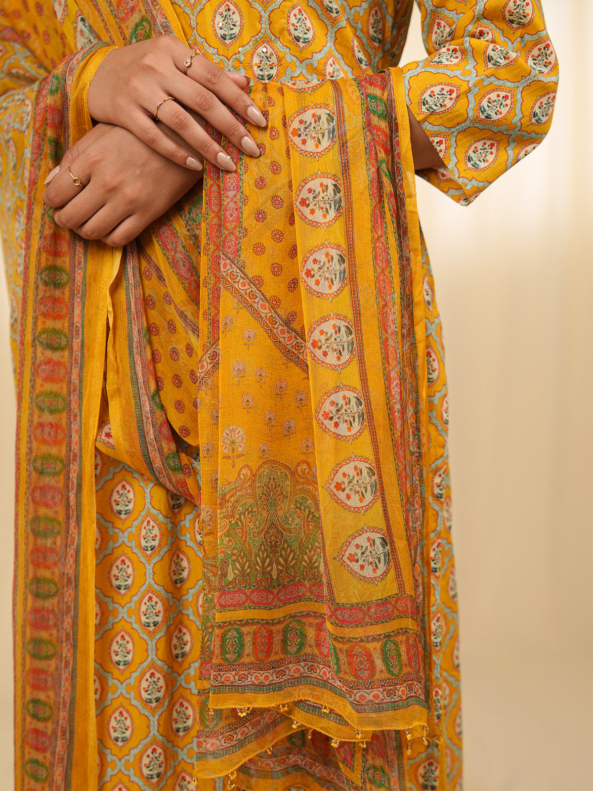 Indian Chintz Mustard Chiffon Dupatta