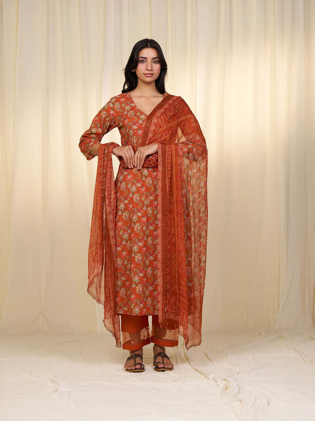Indian Chintz Tangerine Chiffon Dupatta