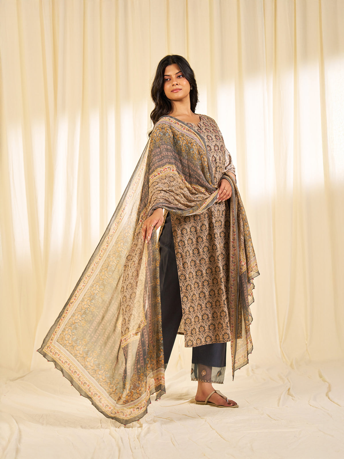 Indian Chintz Truffle Chiffon Dupatta