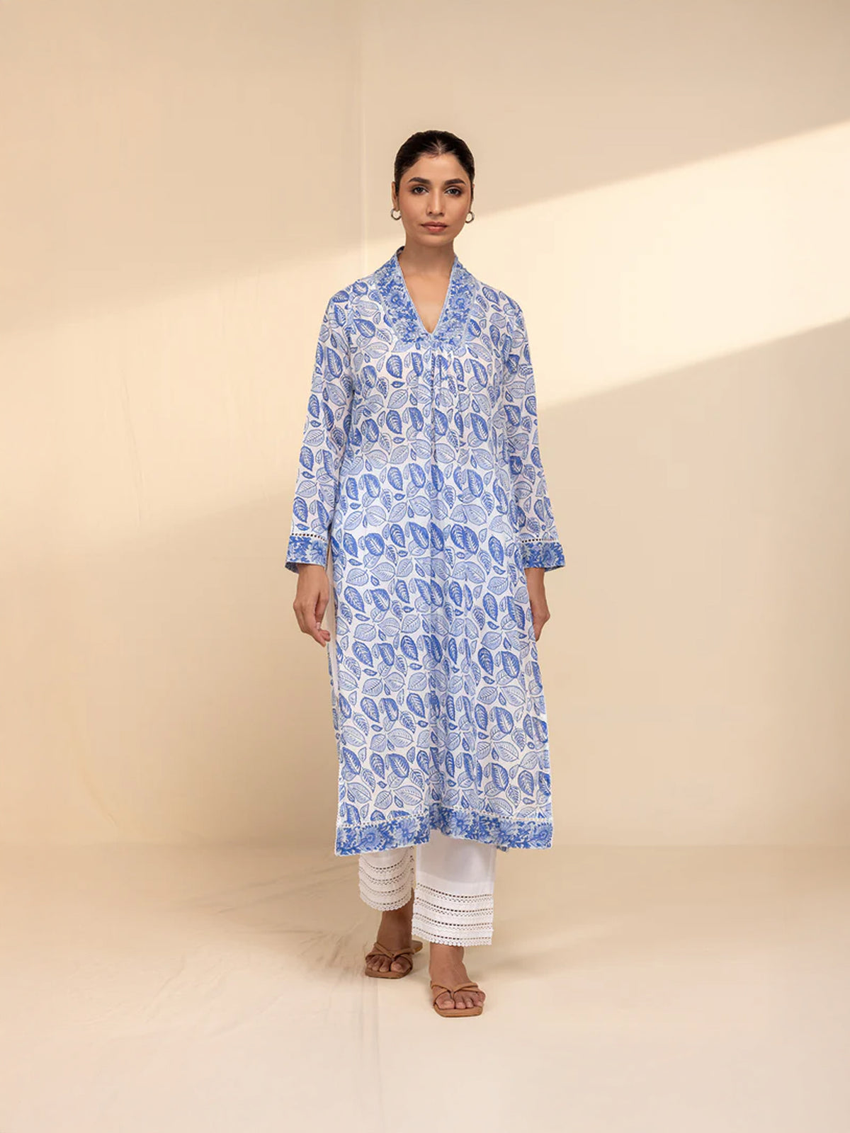 Blue Leaves Voile Kurta