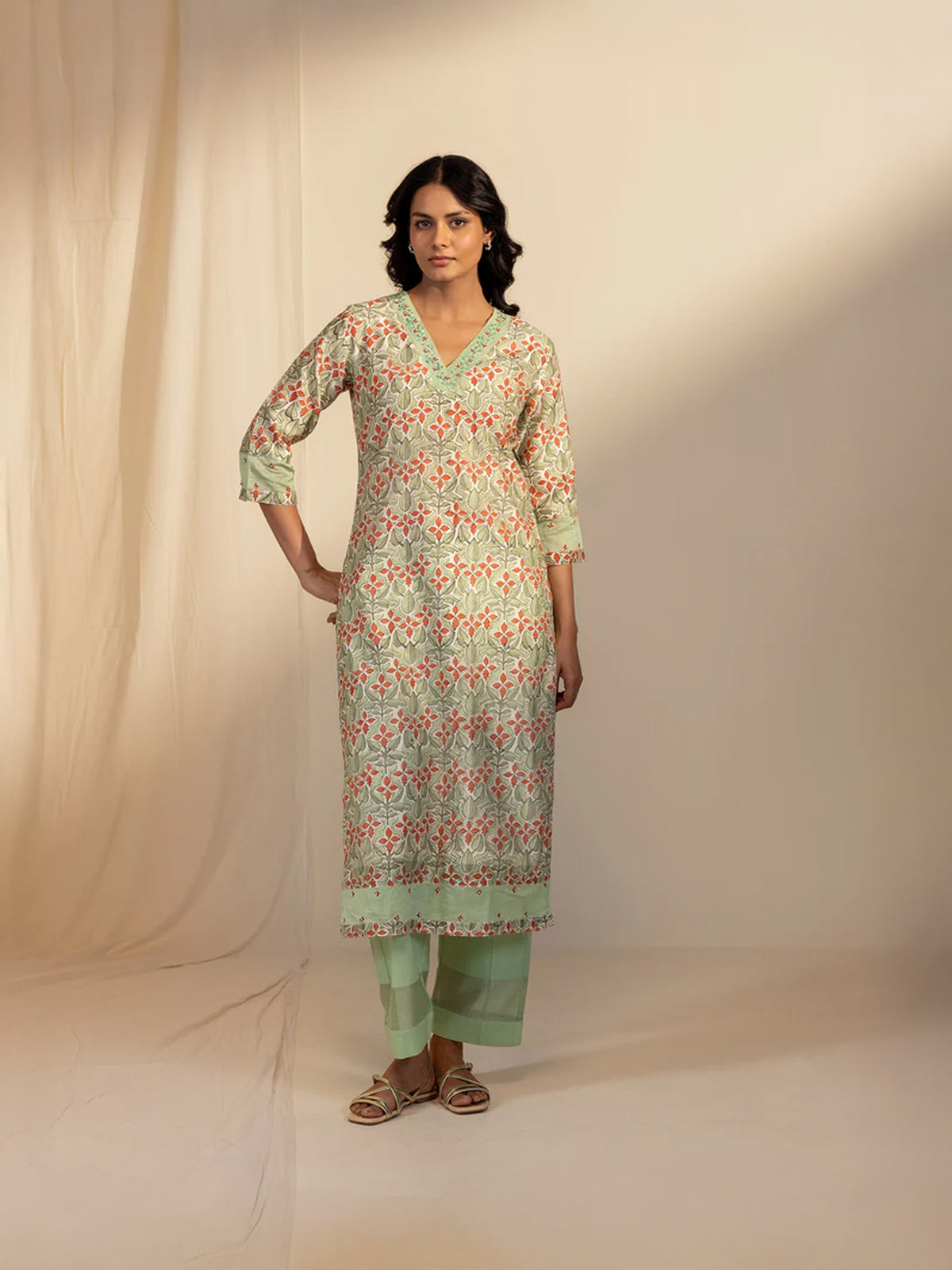 Earthy Green Chanderi Kurta
