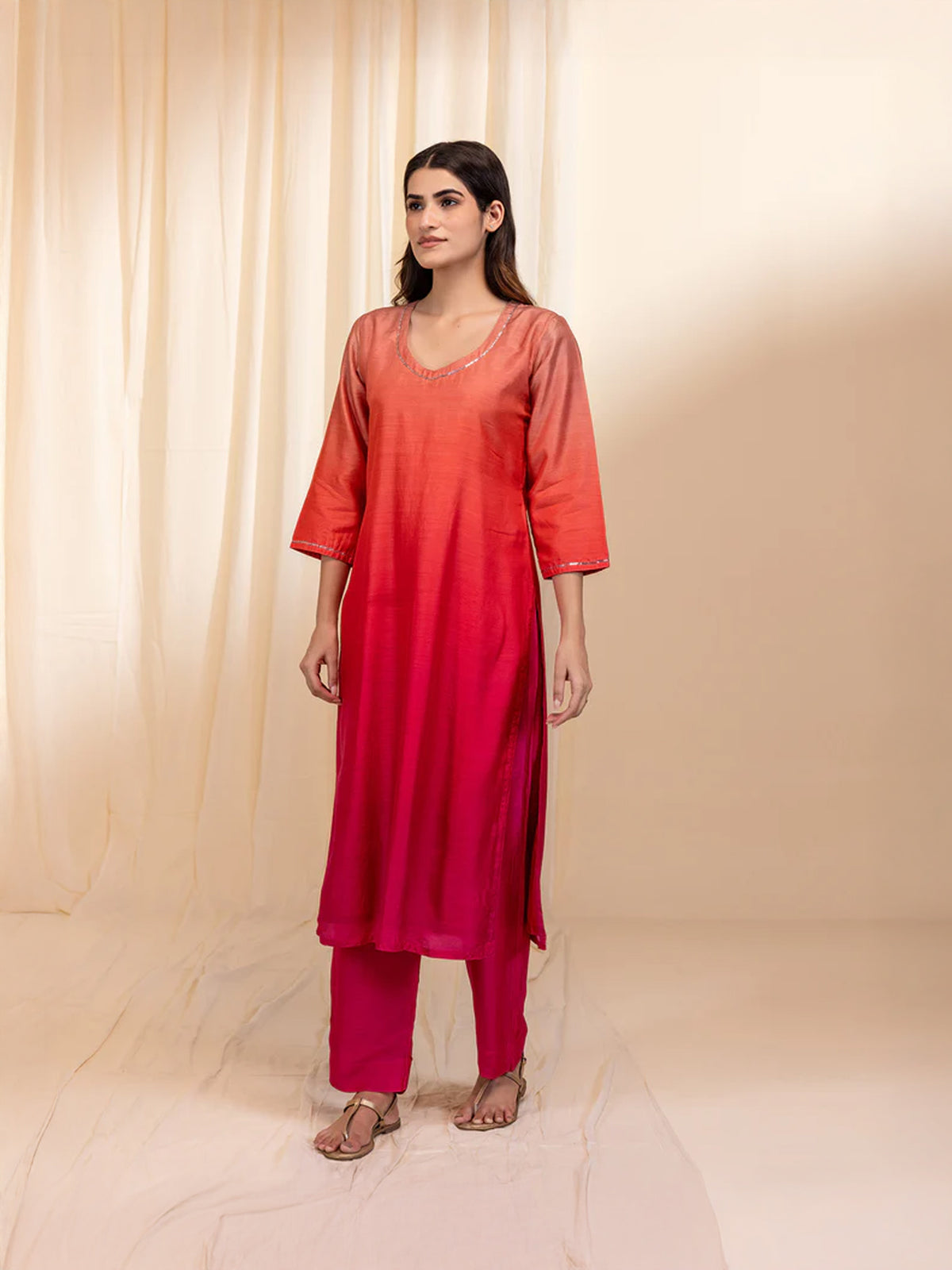 Ombre Peach Modal Muslin Kurta