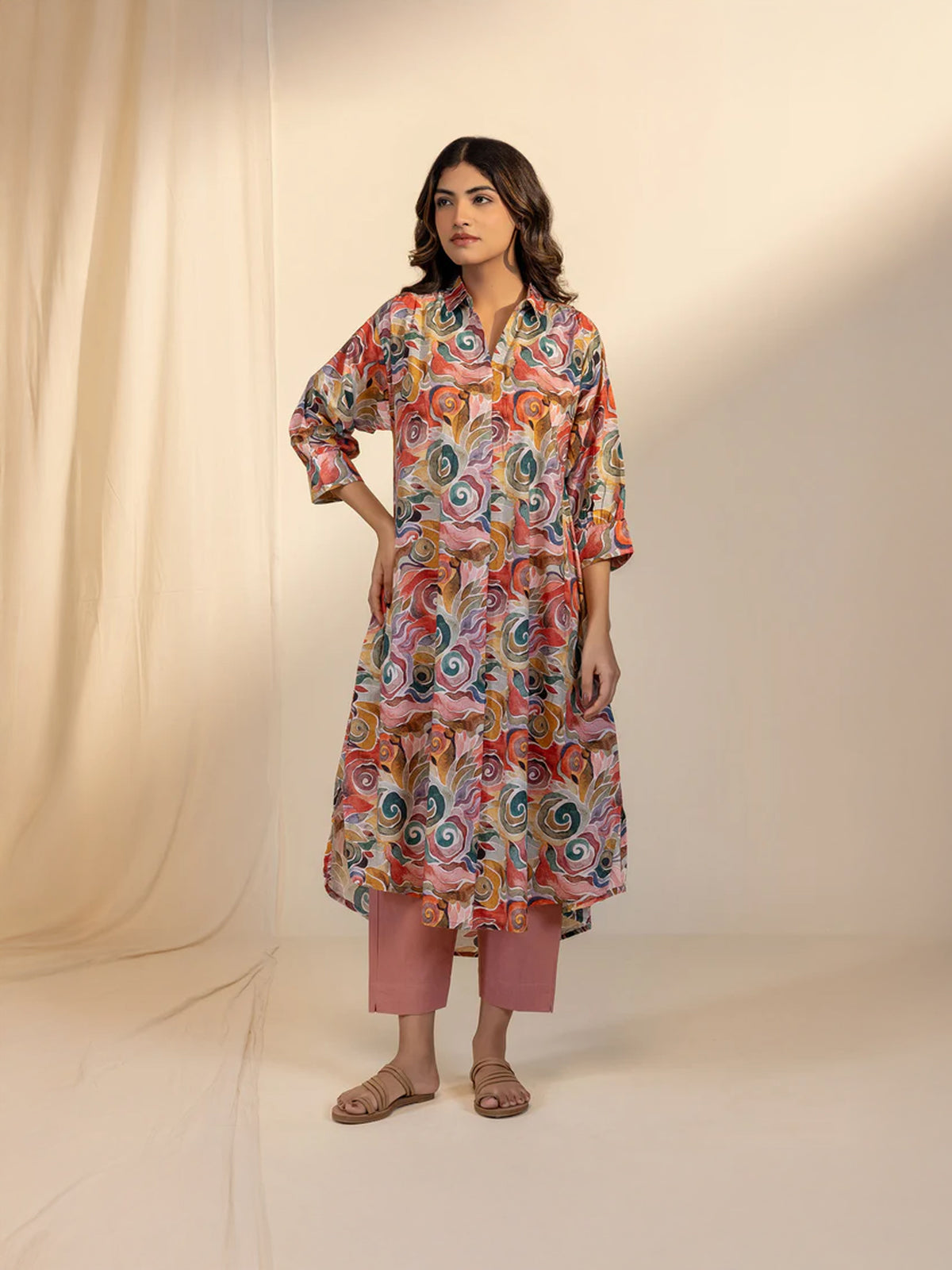 Trance Busy Peach Cotton Kurta