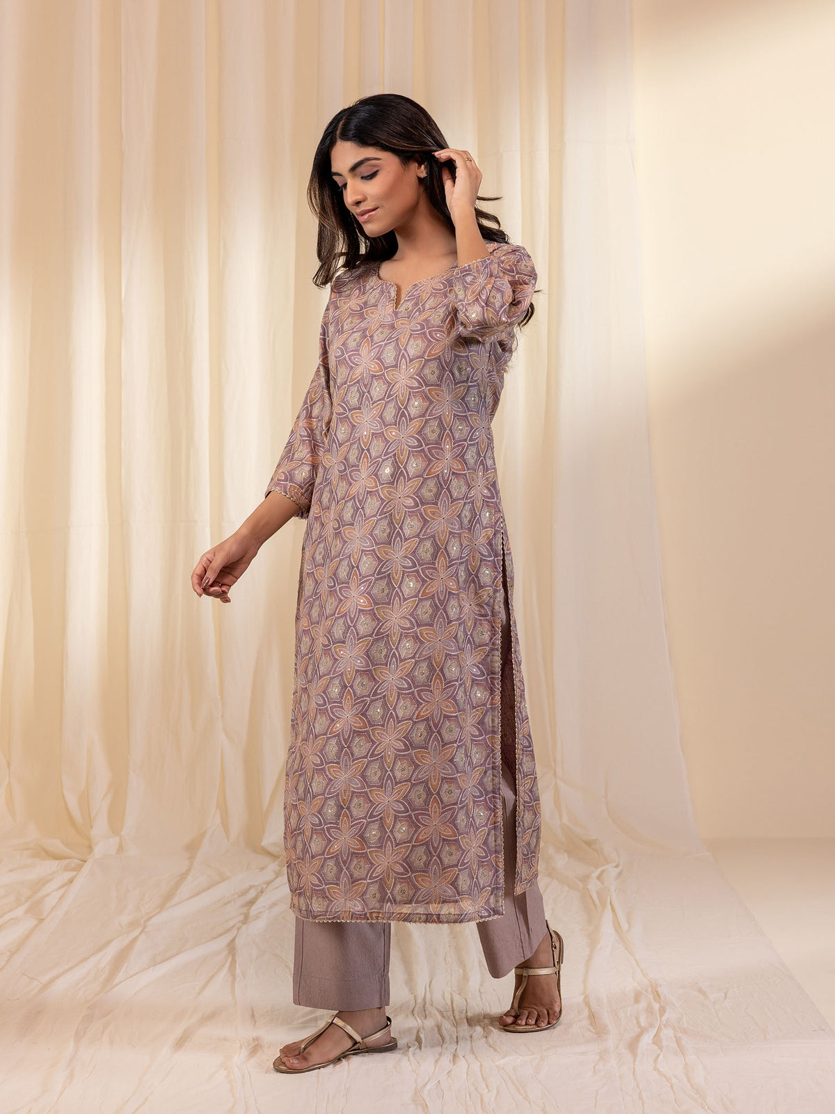 Celebration Mauve Chanderi Kurta