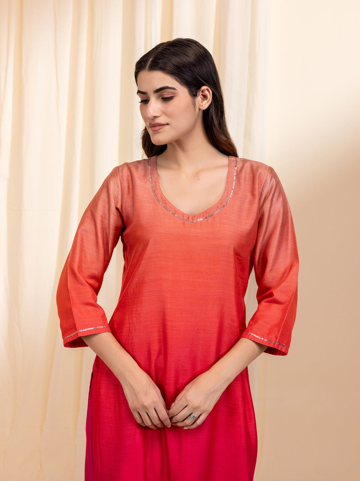 Ombre Peach Modal Muslin Kurta