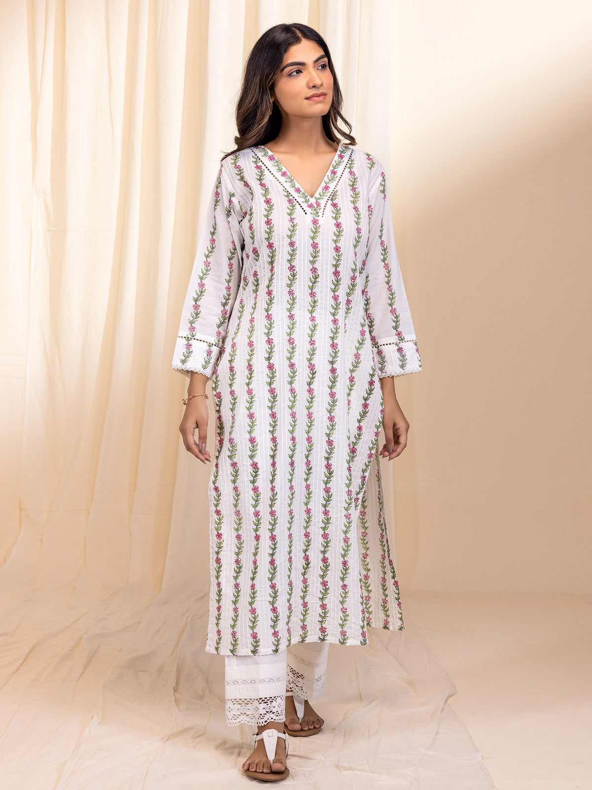 Petal Trails Cotton Kurta