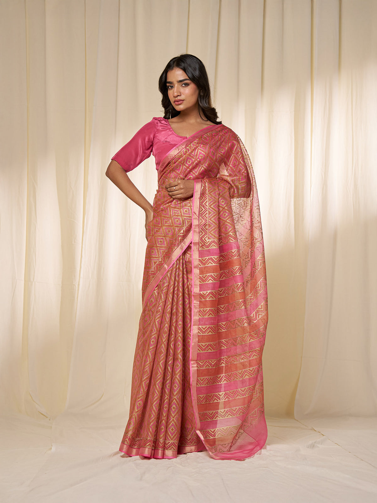 Kohinoor Pink Kota Silk Saree