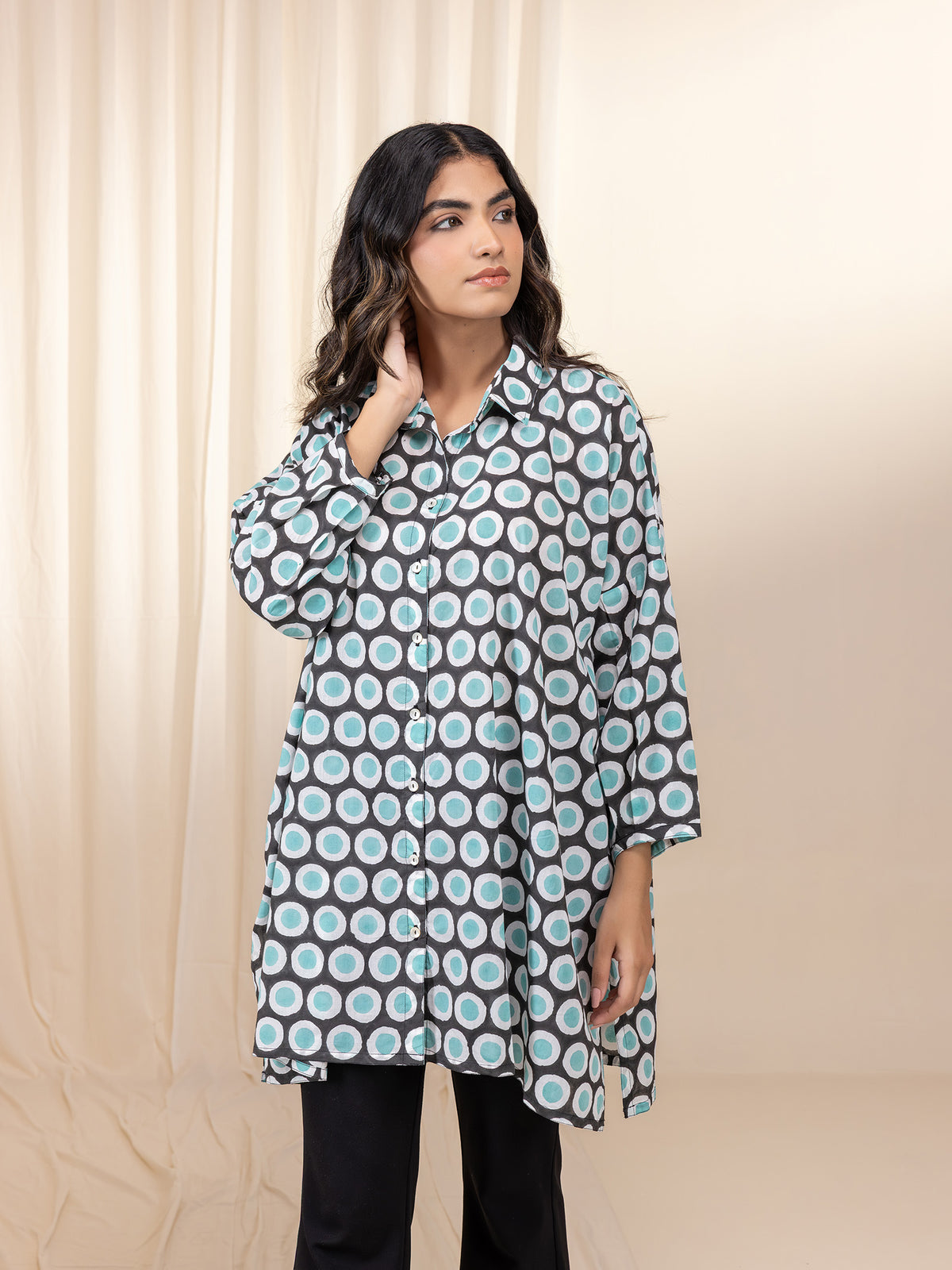 Black Polka Madras Cotton Shirt