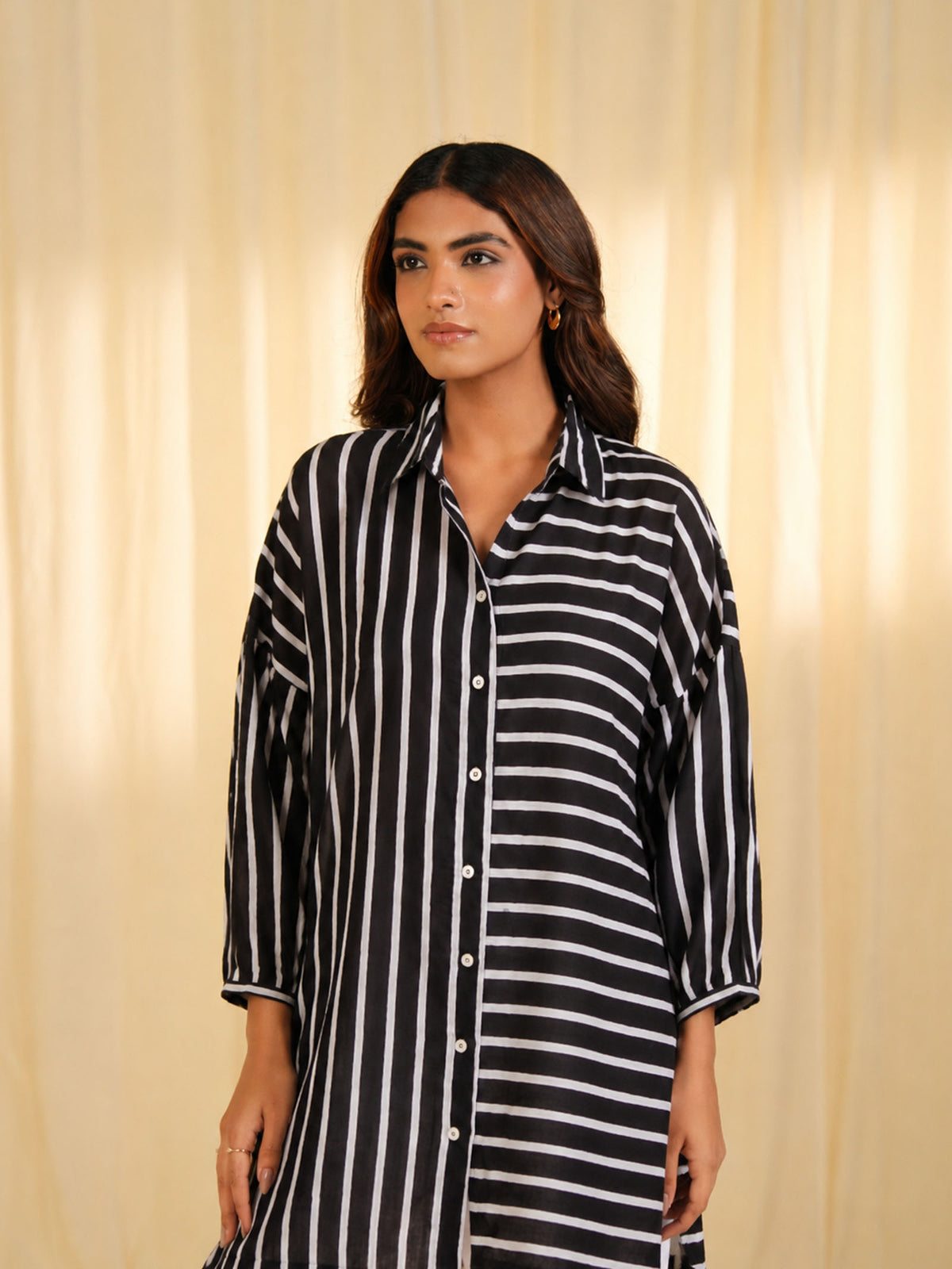 Black Stripe Madras Voile Shirt