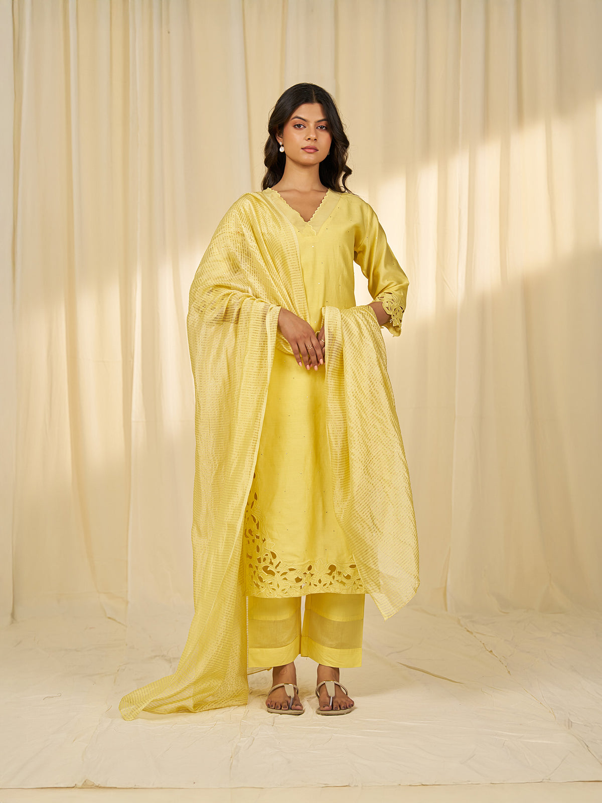 Marigold Cutwork Chanderi Dupatta