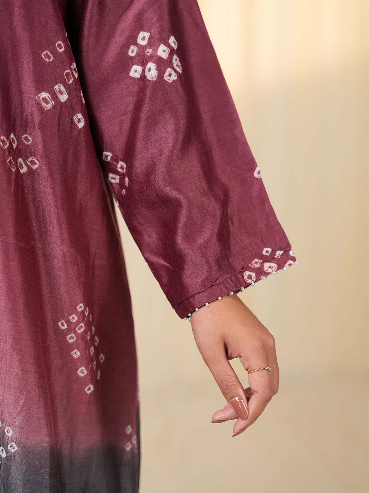 Maroon Tie N Dye Chanderi Kurta