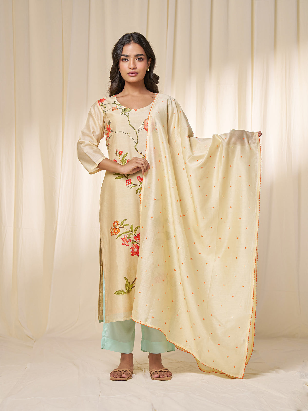 Narangi Chanderi Dupatta