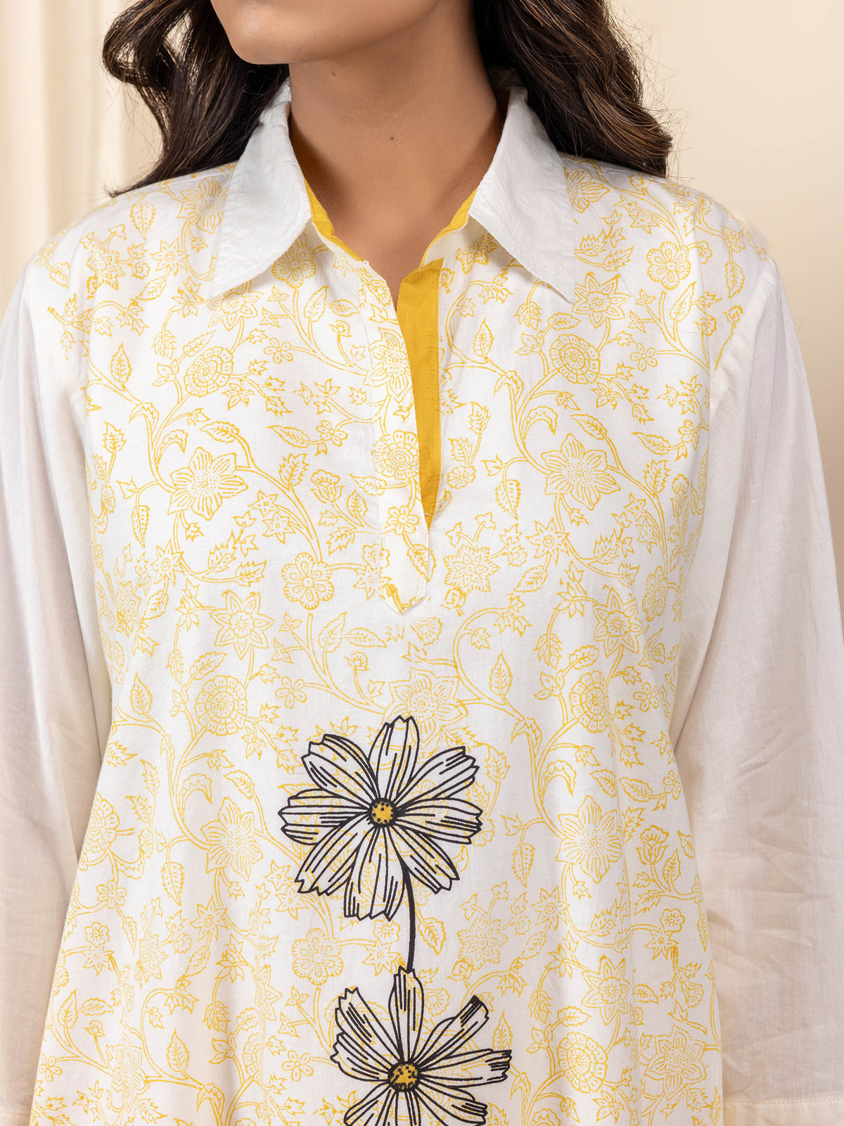 Colour Chrome Ochre Printed Cotton Kurta