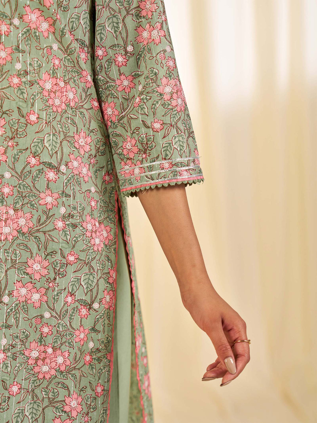 Olive Green - Lurex Cotton Kurta