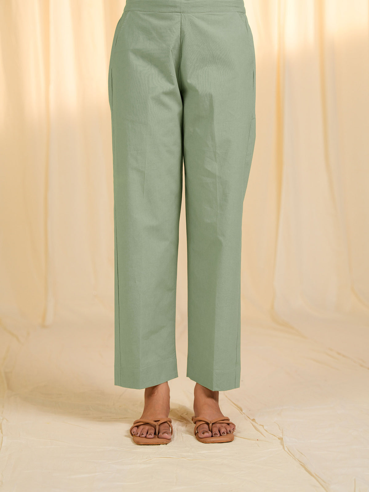 Olive Green - Lurex Cotton Straight Pants