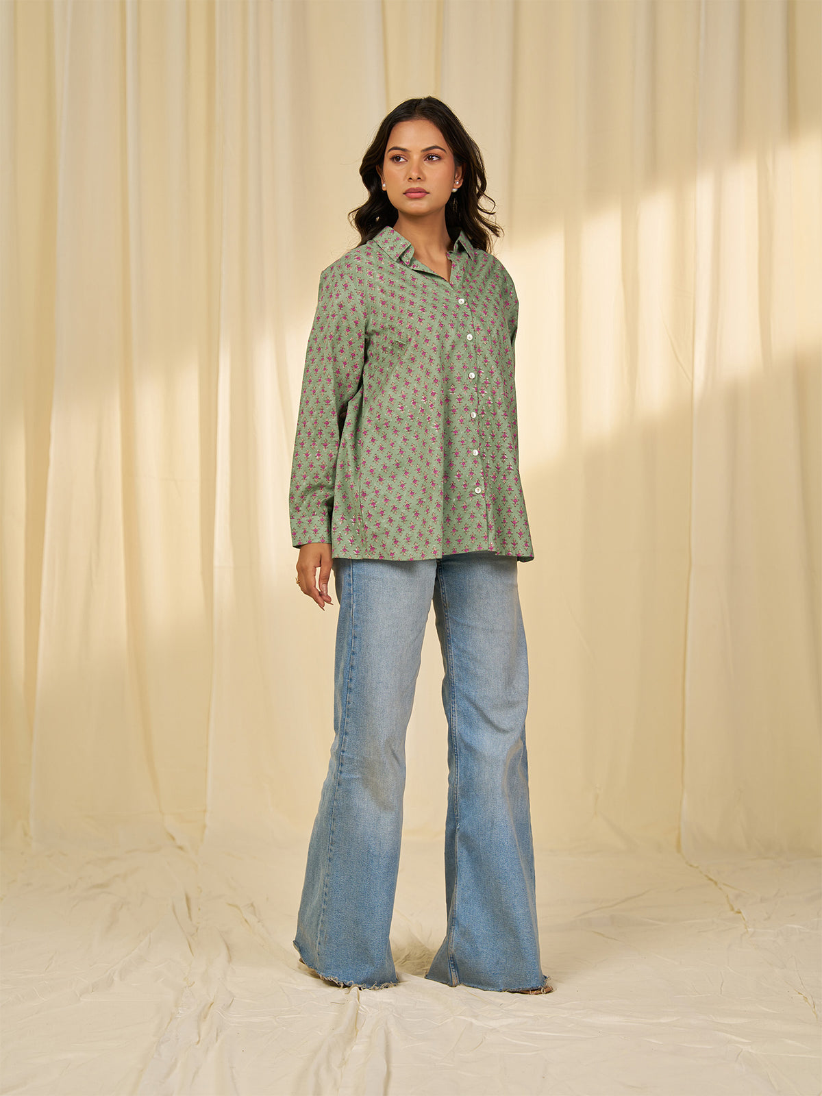 Olive Green - Printed Cotton Shirt
