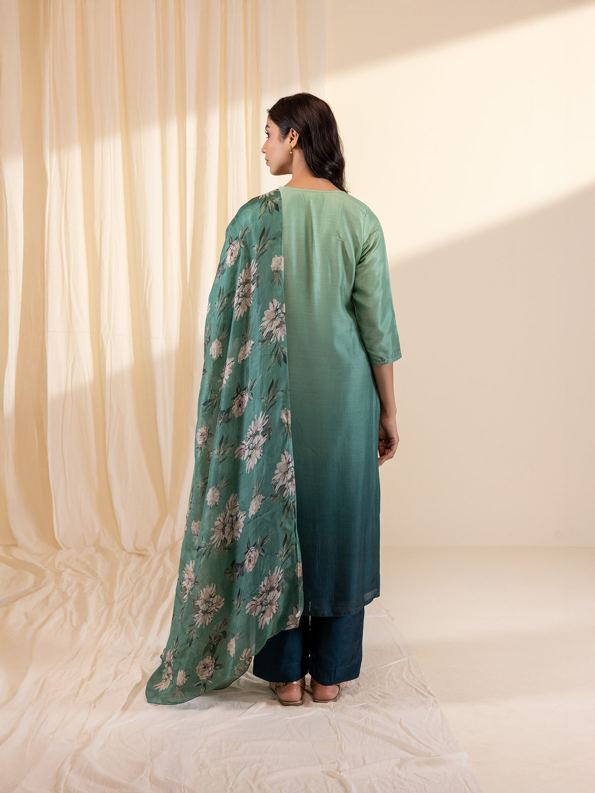 Ombre Green Tabby Silk Dupatta