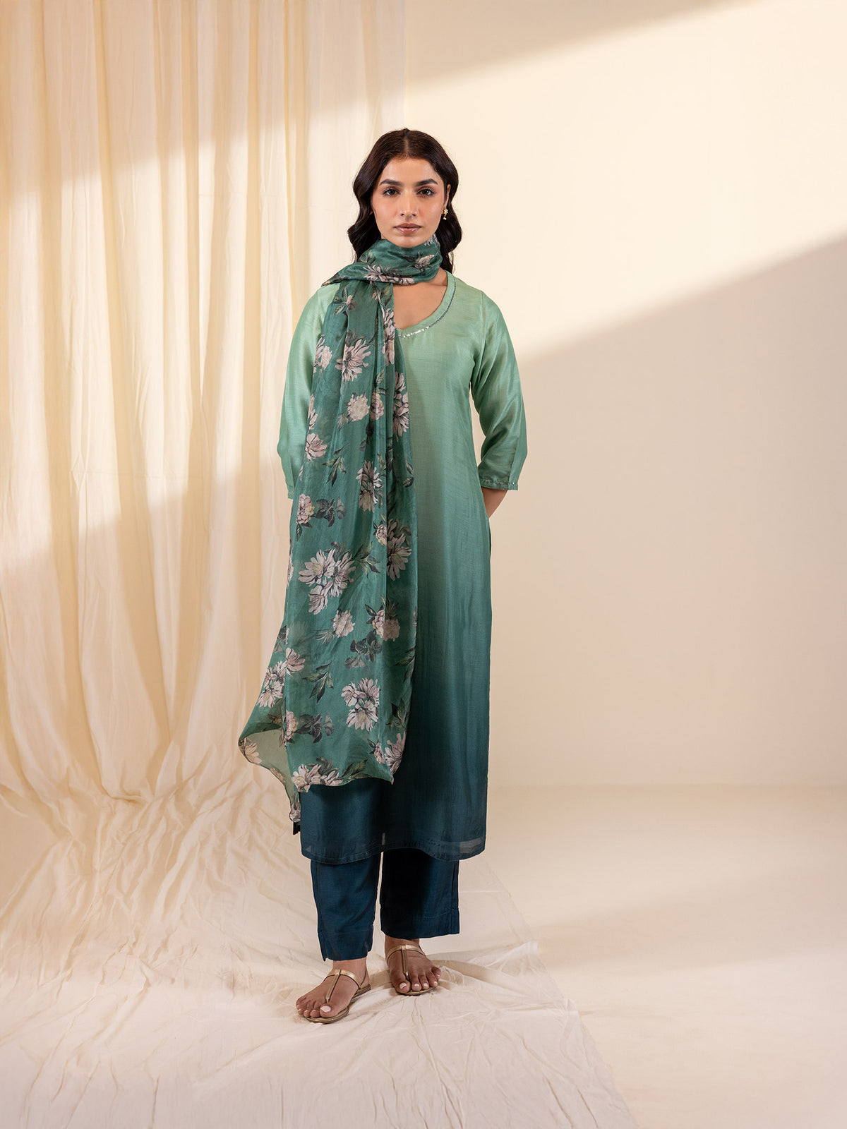 Ombre Green Tabby Silk Dupatta