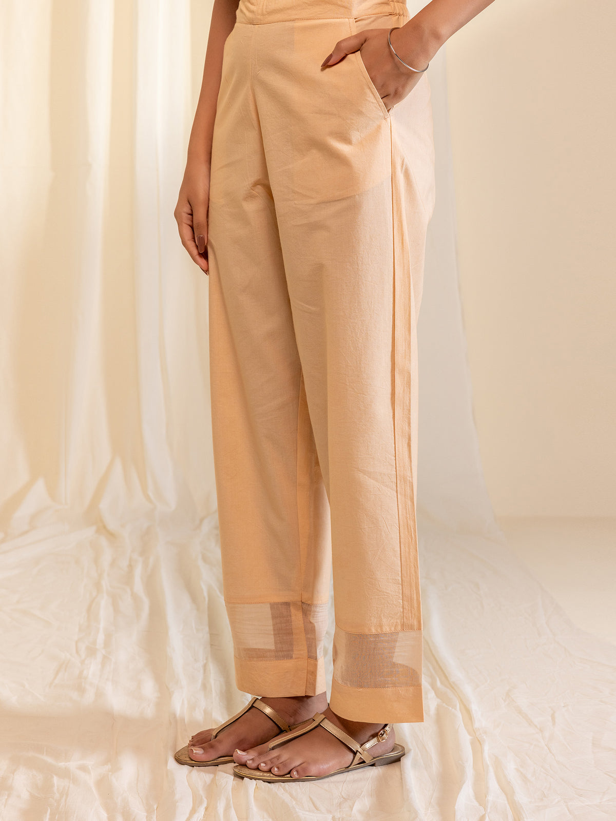 Peach Cotton Straight Pant