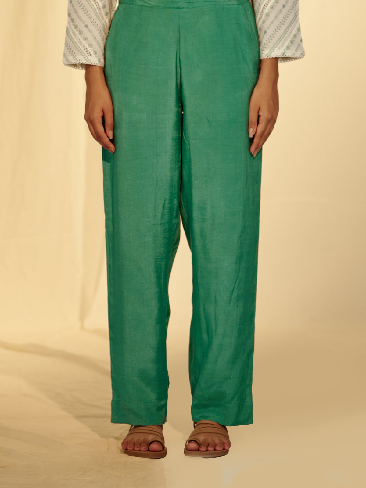 Festive Emerald Bamboo Silk Straight Pant