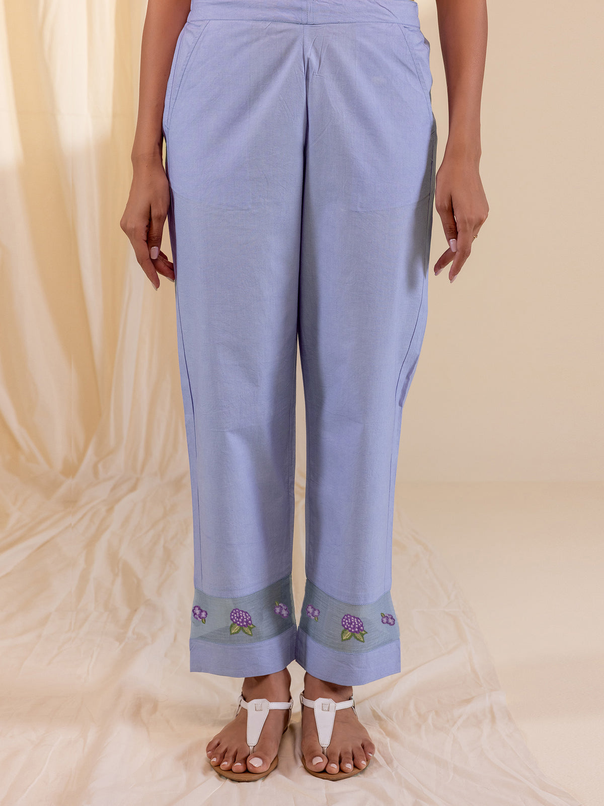Alice In Wonderland Lilac Cotton Straight Pant