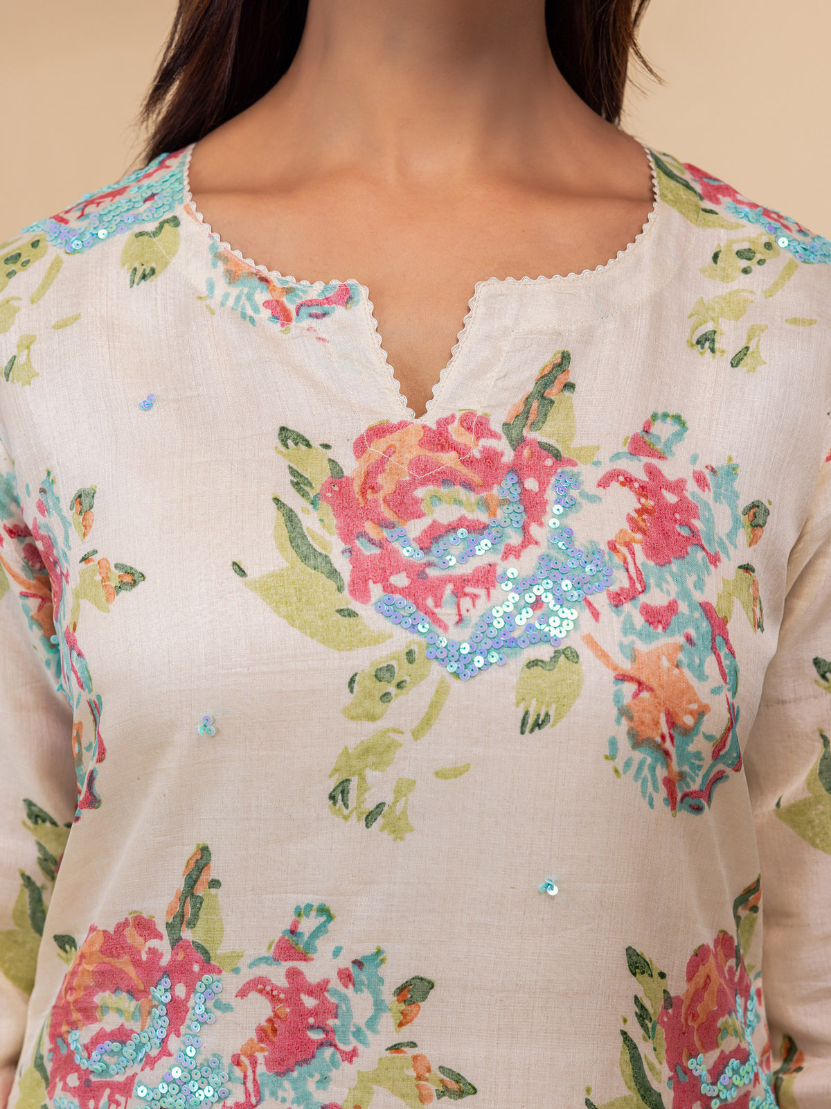 Painted Roses Tussar Silk Kurta
