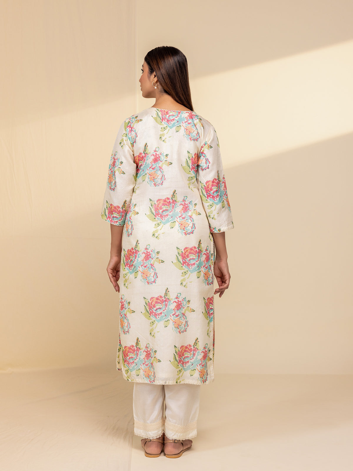 Painted Roses Tussar Silk Kurta