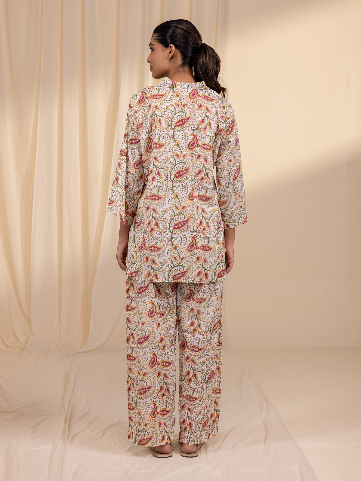 Paisley Collared Cotton Night Suit