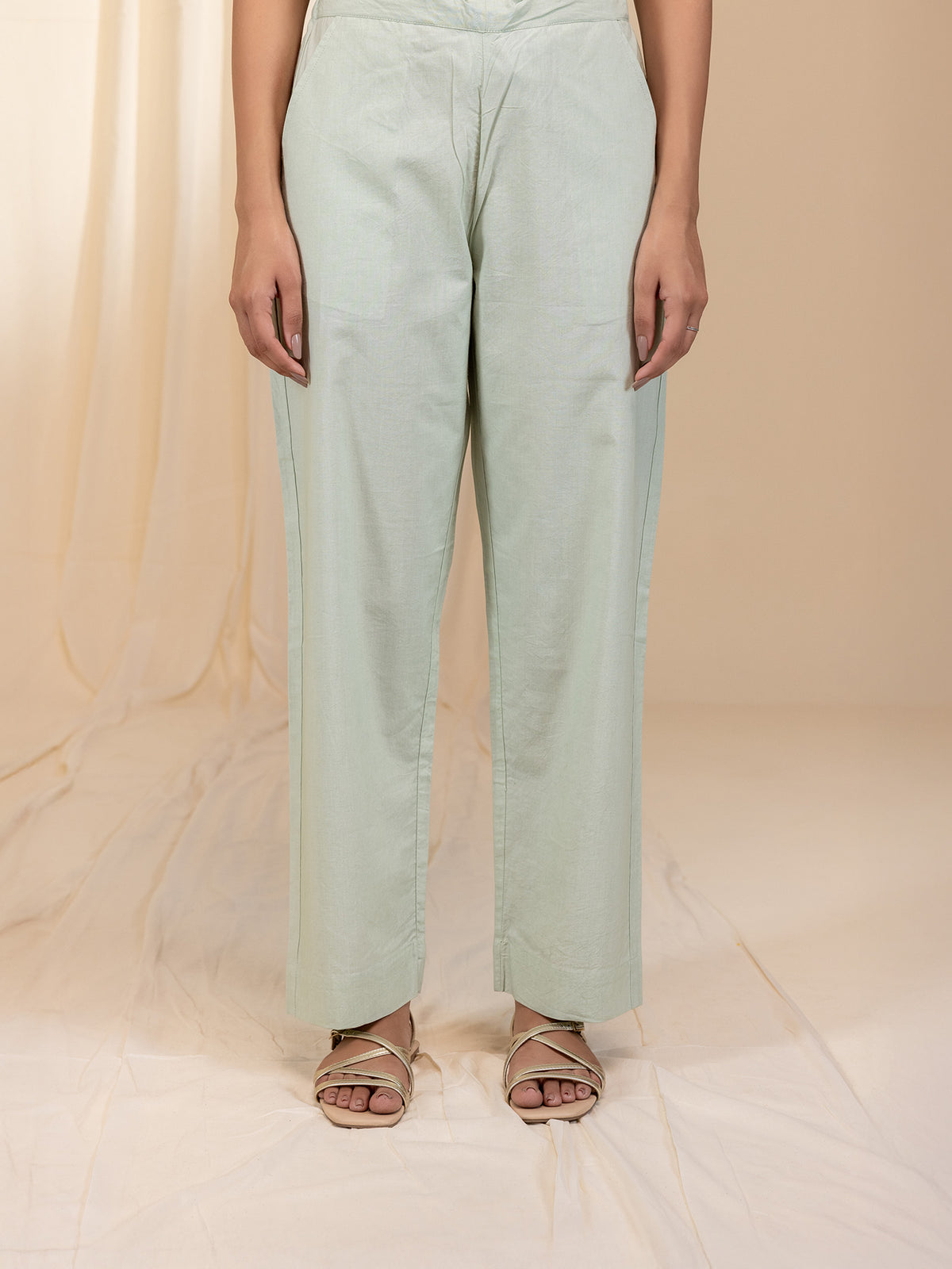 Pale Pastel Mint Cotton Straight Pants