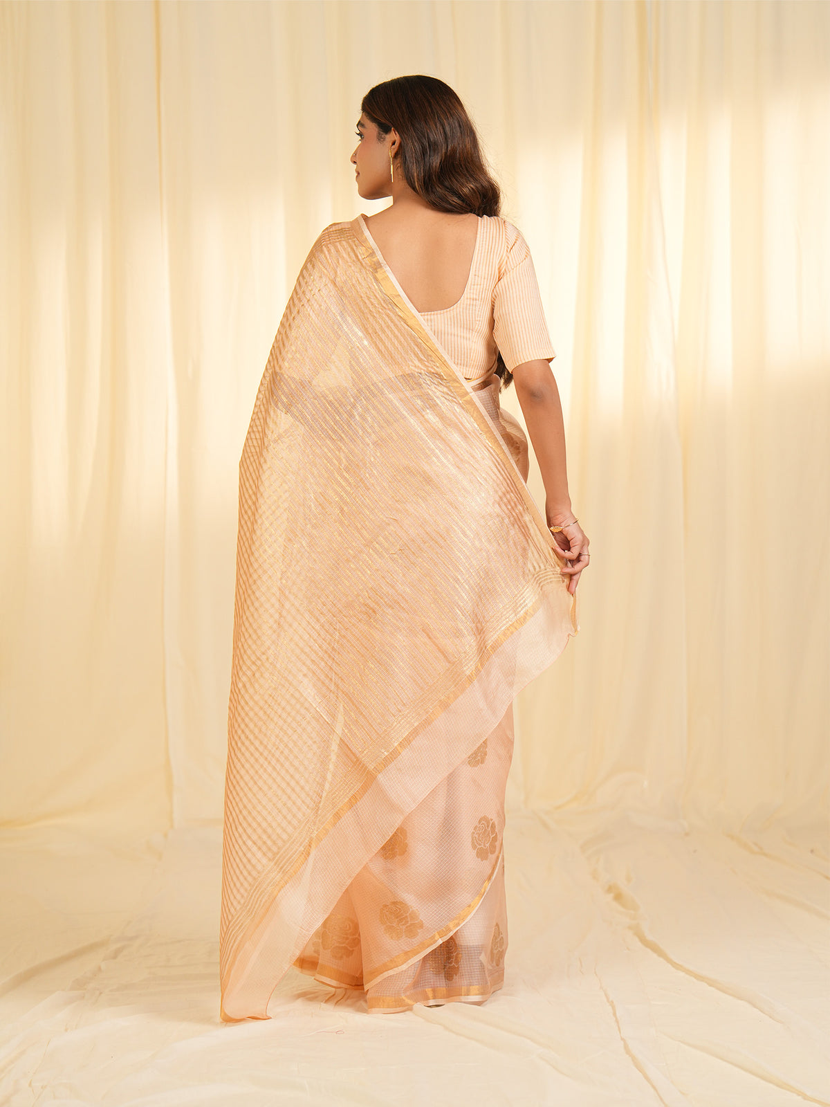 Pastel Peach Kota Silk Saree