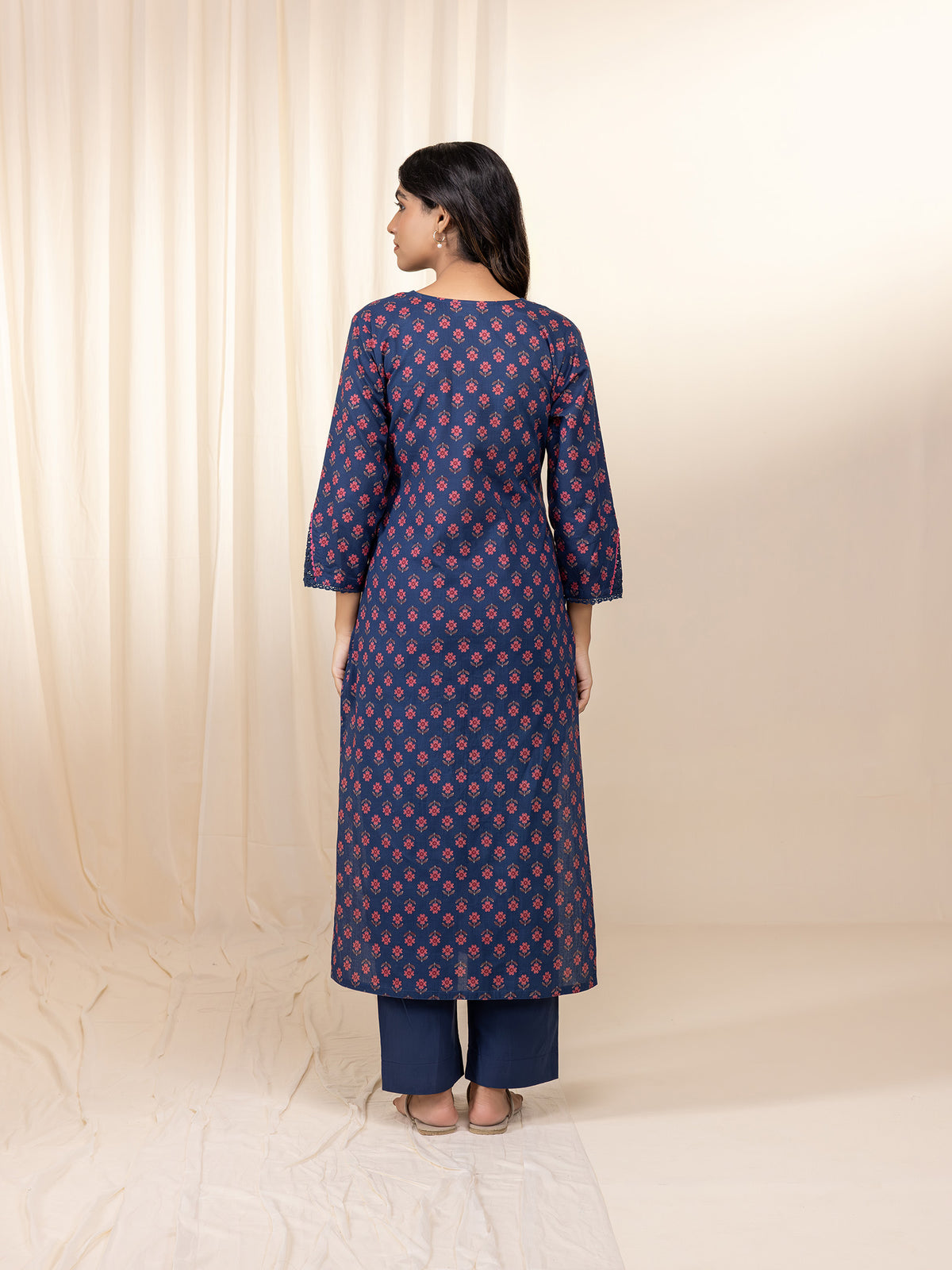 Pink Navy Cotton Kurta