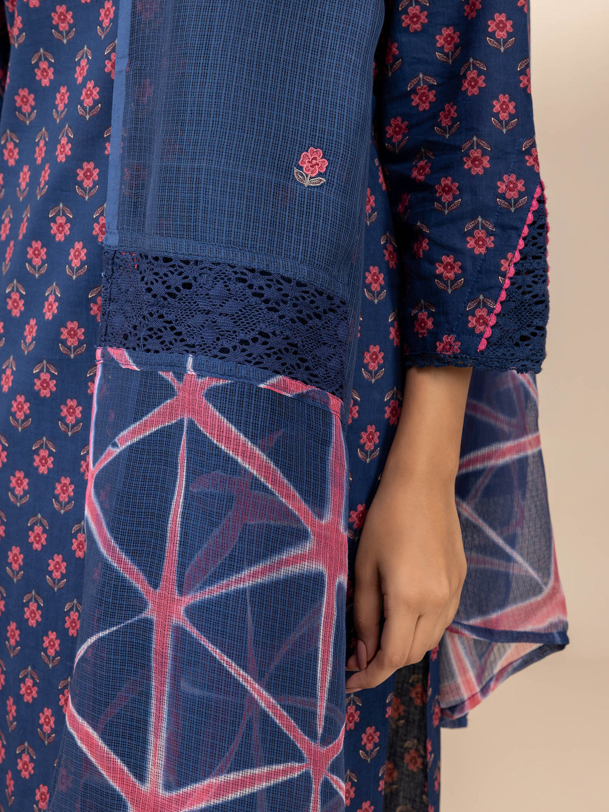 Pink Navy Kota Dupatta