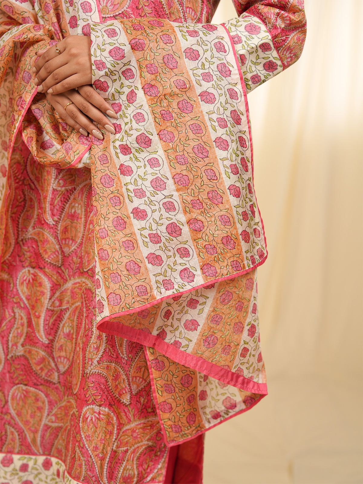 Pink Paisley Tussar Silk Dupatta