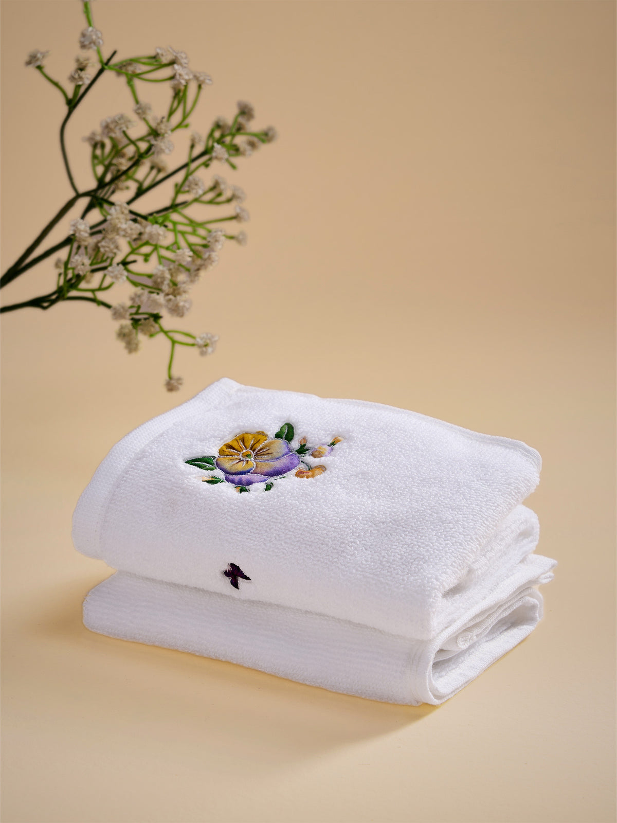 Purple Pansies Face Towel (Set of 2)