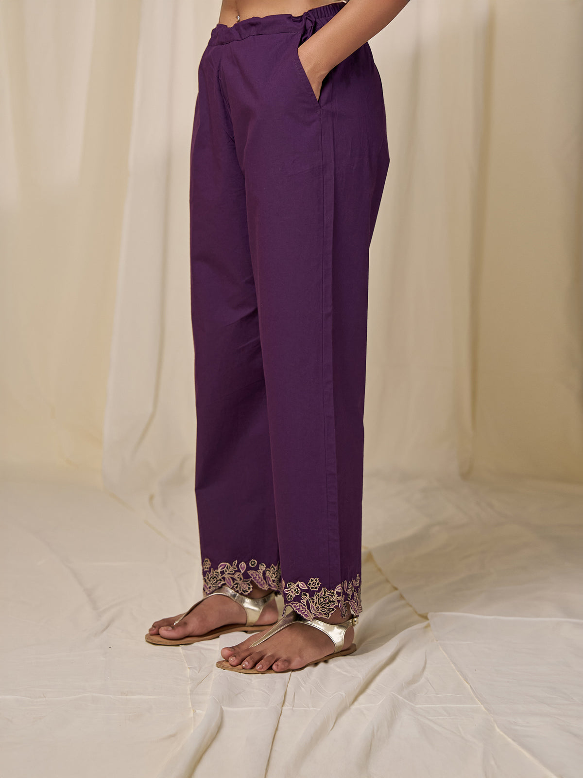 Purple Plum Cotton Straight Pants