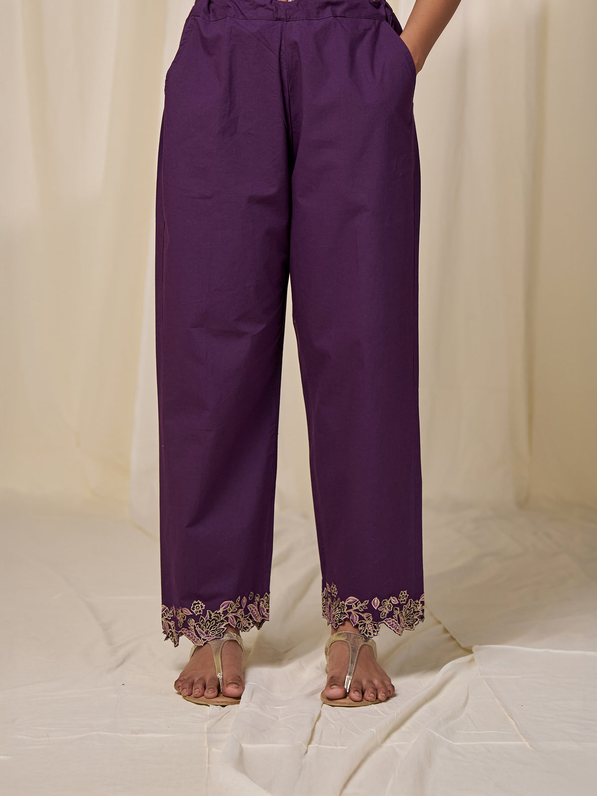 Purple Plum Cotton Straight Pants