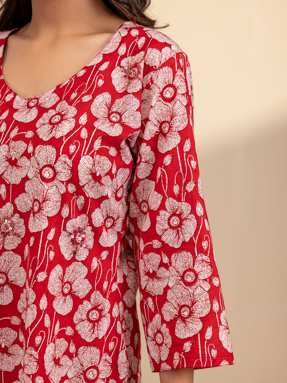 Red Poppy Cotton Kurta