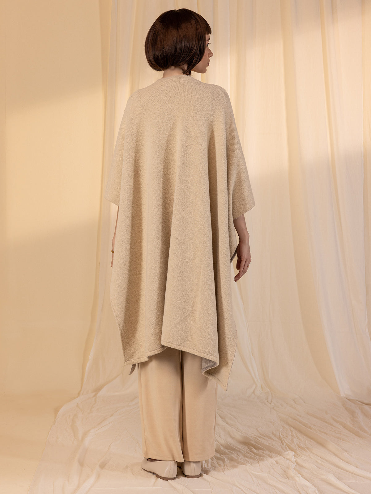 Woollen Reversible Plain Cape - Almond