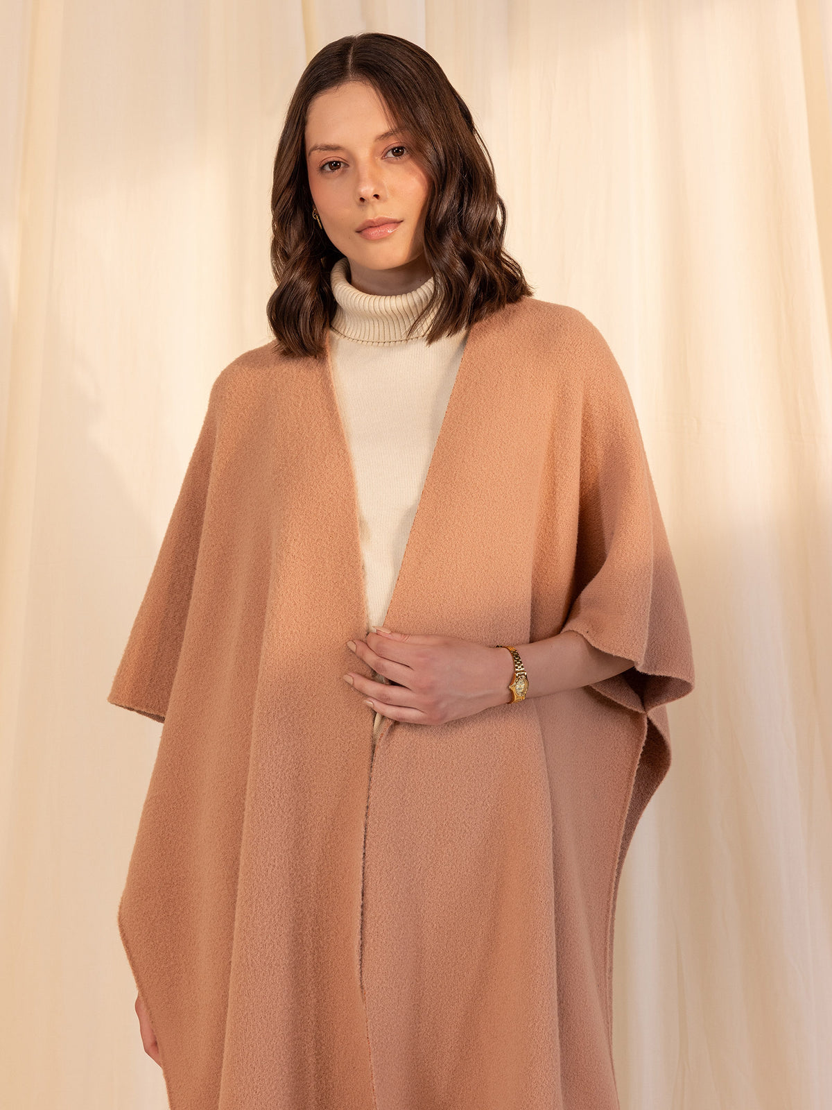 Woollen Reversible Plain Cape - Peach