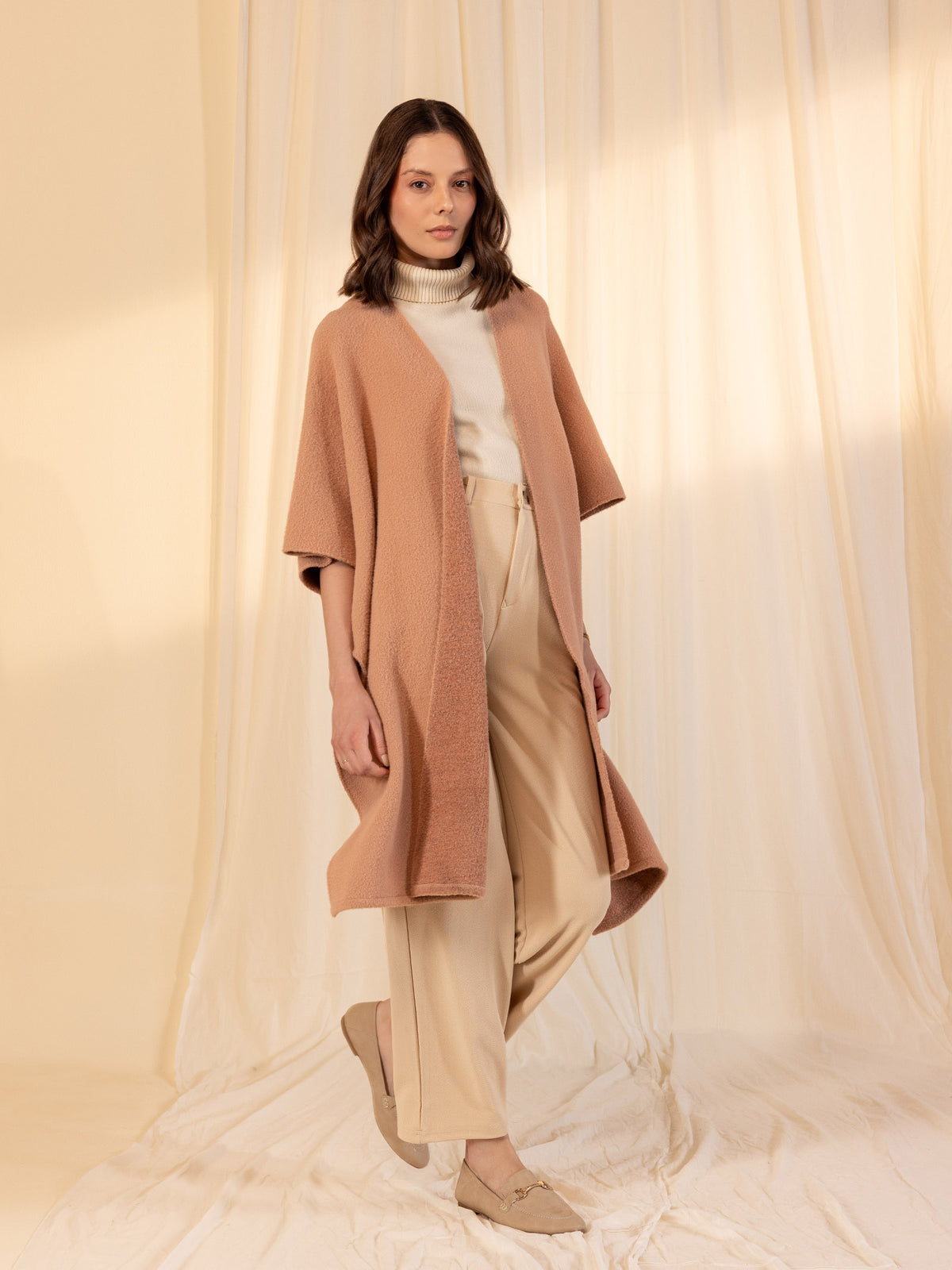 Woollen Reversible Plain Cape - Peach
