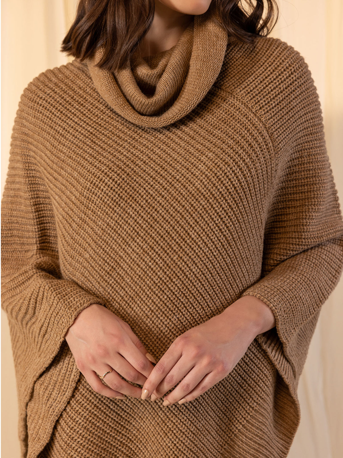 Woollen Safari Poncho - Dark Tan