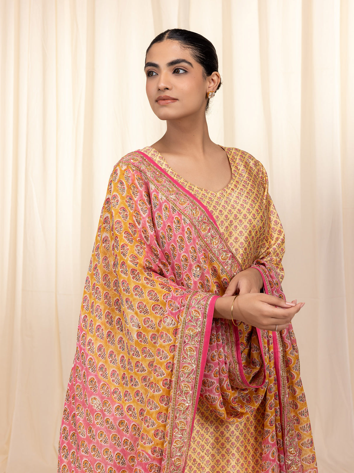Sakhi Saheliya Yellow Chiffon Dupatta
