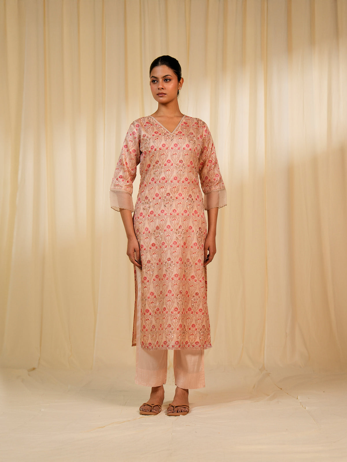 Sunhera Gulab Tussar Silk Kurta
