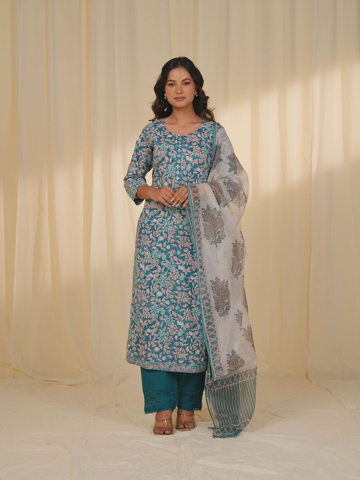 Teal Jaal Cotton Kurta